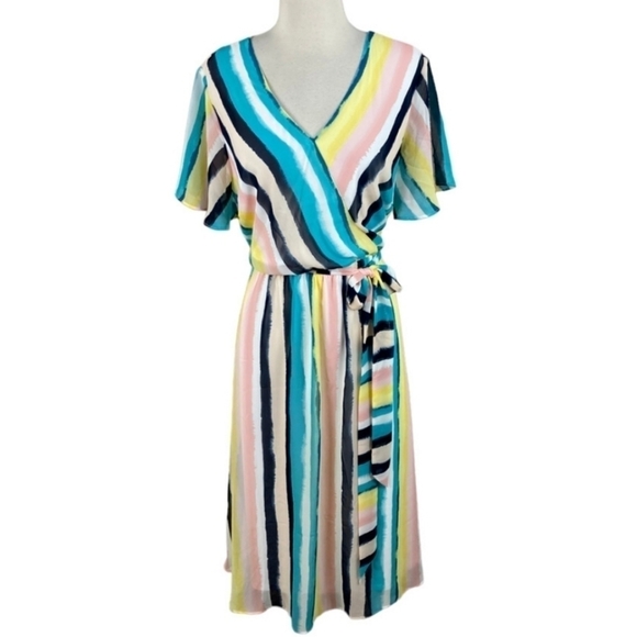 Lane Bryant Dresses & Skirts - Lane Bryant Multi Color Stripe Surplice Midi Dress Plus Size 22/24